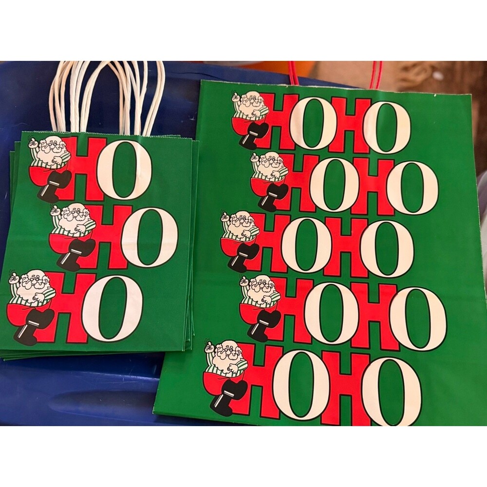 Vintage Lot Of 6 Crystal Tissue Company 90s Green Santa Clause Gift Bags HOHO